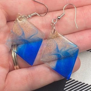 Gold sparkle and blue swirl earrings